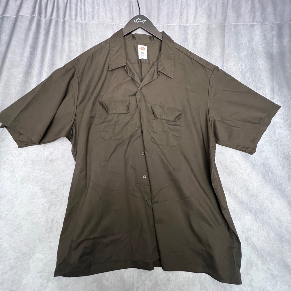 Dickies Work Shirt Mens 4XL Brown Excellent Short Sleeve Button Up Twill Pockets